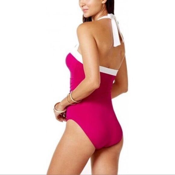 Lauren Ralph Lauren Tummy Control Ruched Halter Bel Air One Piece Swimsuit 6 - Picture 2 of 7
